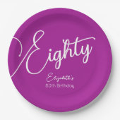 単純モダンスクリプトDark Pink 80誕生日 ペーパープレート (正面)
