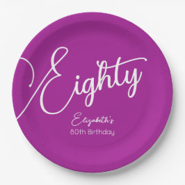 単純モダンスクリプトDark Pink 80誕生日 ペーパープレート