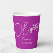 単純モダンスクリプトDark Pink 80誕生日 紙コップ (裏面)