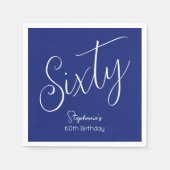 単純モダンスクリプトNavy Blue 60誕生日 スタンダードカクテルナプキン (正面)