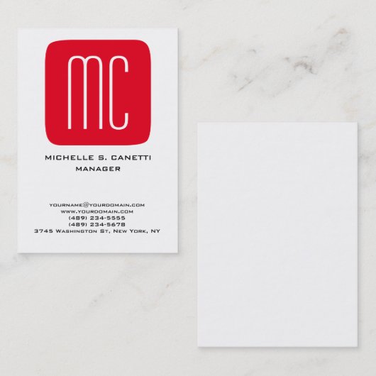 単純モダンミニマル赤白色モノグラム 名刺 (正面/裏面)