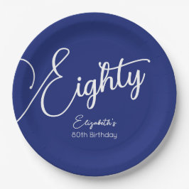 単純モダン脚本ネイビーブルー80th誕生日パーティー ペーパープレート