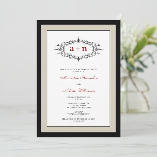 単純リエレガントハーサルディナー招待状(グレー) 招待状 (スタンド正面)