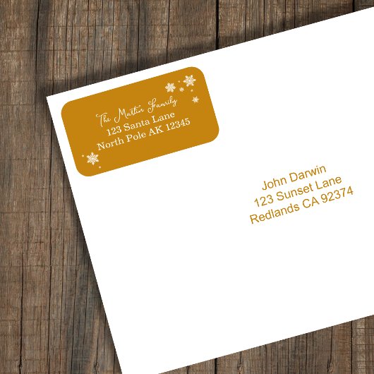 単純化されたスノーフレークスゴールデンイエロー差出人住所 ラベル