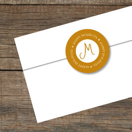 単純化された雪の結晶ハッピーホリデイズゴールデンイエロー ラウンドシール