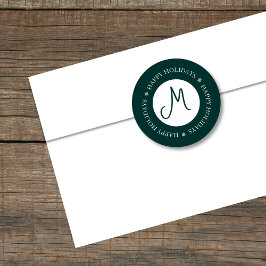 単純化された雪の結晶ハッピーホリデイズダークグリーン ラウンドシール