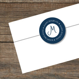 単純化された雪の結晶ハッピーホリデイズブルー ラウンドシール