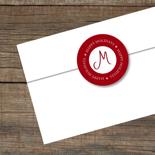 単純化された雪の結晶ハッピーホリデイズレッドモノグラム ラウンドシール