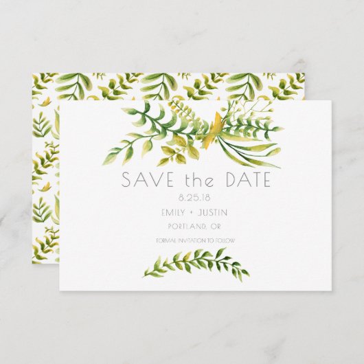 単純化したハーブおよび植物の保存日付| セーブザデート (正面/裏面)