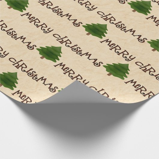 単純化した田舎楽しいクリスマスパインの木々が枯れる ラッピングペーパー (角)