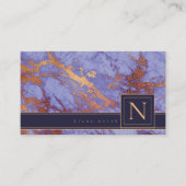 単純大理石モノグラムパープルおよび金ゴールド標準ID672 名刺 (正面)