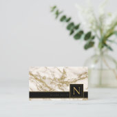 単純大理石モノグラムブラック/金ゴールド標準ID672 名刺 (スタンド正面)