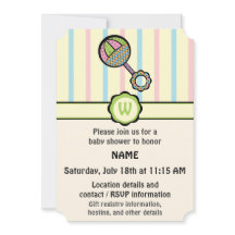 単純甘いガラガラ赤ちゃんシャワー招待状