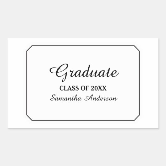 単純白エレガントの卒業ステッカー 長方形シール (正面)