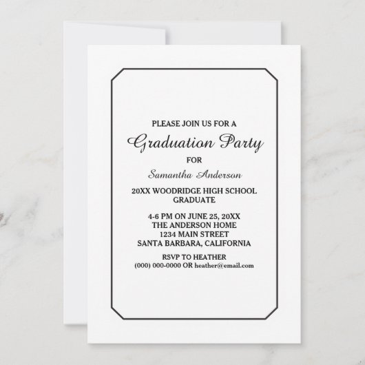 単純白エレガント卒業党招待状 招待状 (正面)