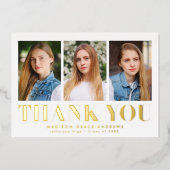 単純3はっきりした写真卒業サンキューカード 箔招待状 (正面)