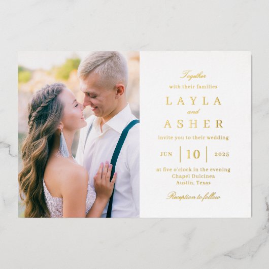 単統一された実在箔フォト結婚式招待状 箔招待状 (正面)