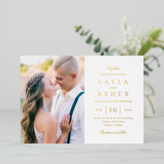 単統一された実在箔フォト結婚式招待状 箔招待状 (立ち正面)