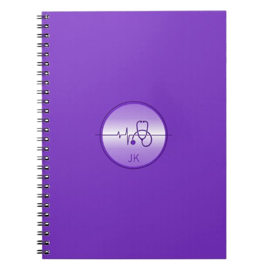 単線紫色の医療用聴診器ハートビート ノートブック (正面)