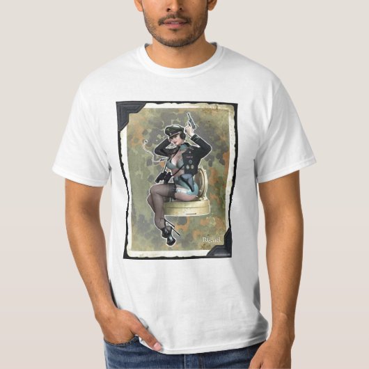 単美しいヴィンテージの女の子が付いている人のTシャツ Tシャツ (正面)