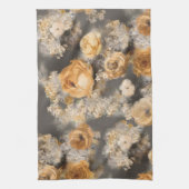 単色の水彩の黄金色の装飾花 キッチンタオル (縦)