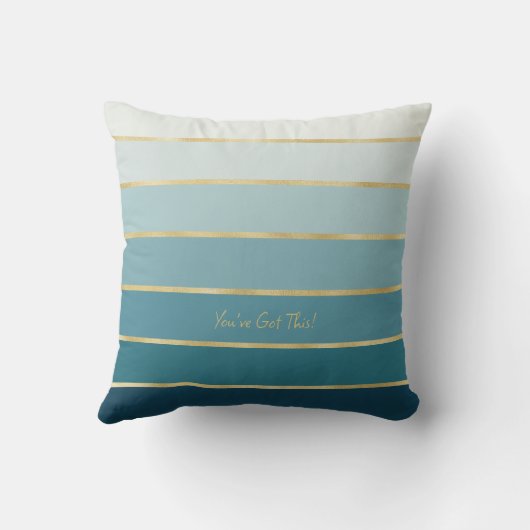 単色エレガント勾配ティール(緑がかった色)金ゴールドストライプ クッション (裏面)