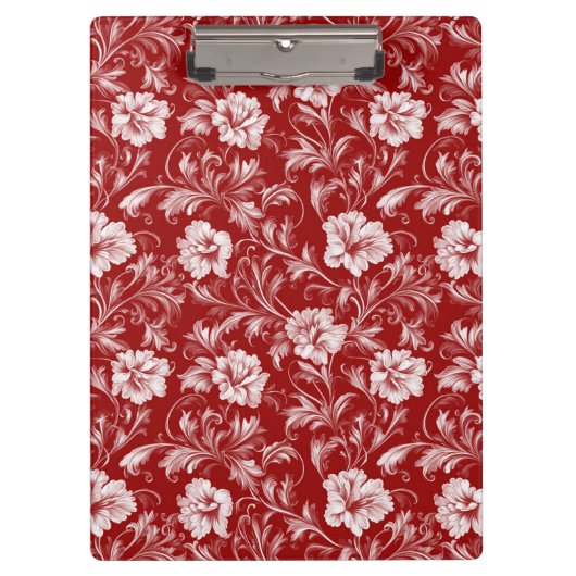 単色バロックのフローラルパターン、白の赤 クリップボード (正面)
