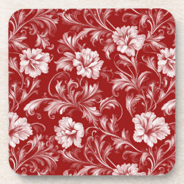 単色バロックのフローラルパターン、白の赤 コースター
