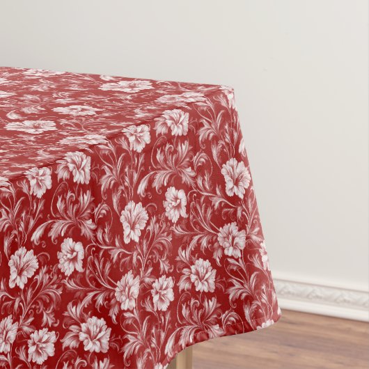 単色バロックのフローラルパターン、白の赤 テーブルクロス (インサイチュ)