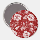 単色バロックのフローラルパターン、白の赤 マグネット (正面/裏面)