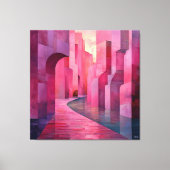 単色ピンク抽象芸術街並み通路 キャンバスプリント (正面)