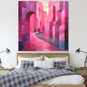 単色ピンク抽象芸術街並み通路 キャンバスプリント (インサイチュ (寝室))