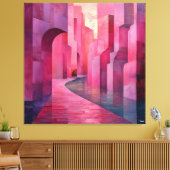 単色ピンク抽象芸術街並み通路 キャンバスプリント (インサイチュ (リビング))