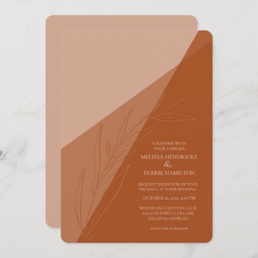 単色モダンテラコッタ結婚ズ 招待状 (正面/裏面)