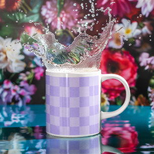 単色ラベンダーの市松模様 コーヒーマグカップ