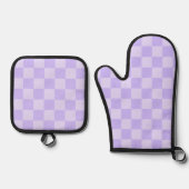 単色ラベンダーの市松模様 鍋つかみ&鍋敷きセット (正面)