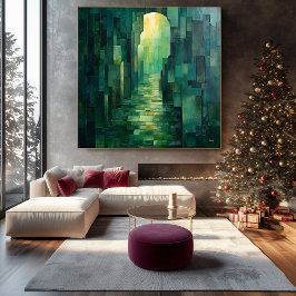 単色緑の抽象芸術経路（アーチウェイ付） キャンバスプリント