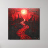 単色赤抽象芸術街並み経路付き キャンバスプリント (正面)