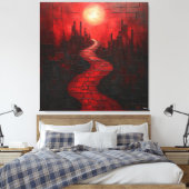 単色赤抽象芸術街並み経路付き キャンバスプリント (インサイチュ (寝室))