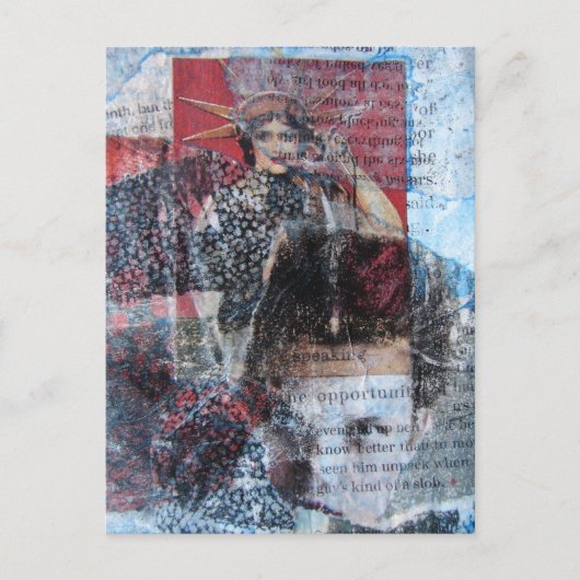 単語と女性の抽象芸術コラージュ ポストカード (正面)