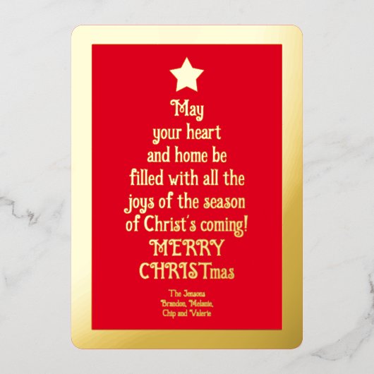 単語と高級クリスチャンのクリスマスツリー金ゴールド 箔シーズンカード (正面)