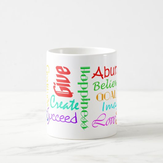 単語のやる気を起こさせるコラージュマグ コーヒーマグカップ (中央)