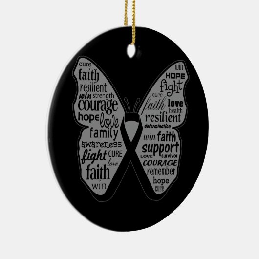 単語のメラノーマの蝶コラージュ セラミックオーナメント (右)