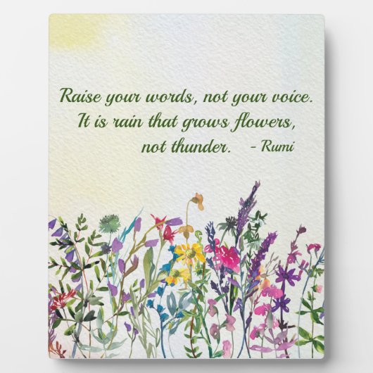 単語を上げる引用文水彩ワイルドフラワー フォトプラーク (正面)