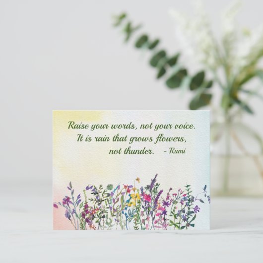 単語を上げる引用文水彩ワイルドフラワー ポストカード (スタンド正面)