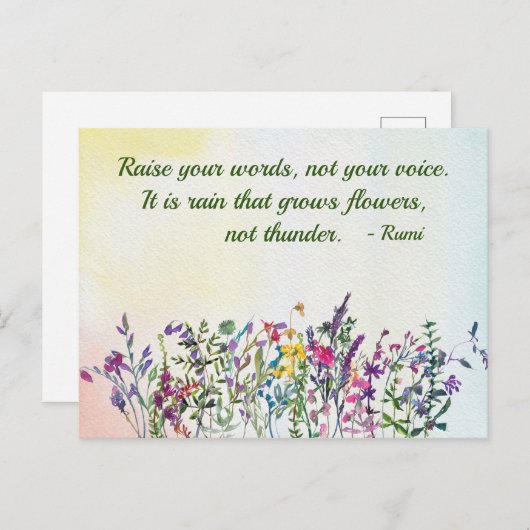 単語を上げる引用文水彩ワイルドフラワー ポストカード (正面/裏面)