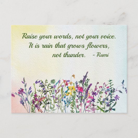 単語を上げる引用文水彩ワイルドフラワー ポストカード (正面)