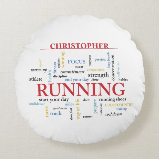 単語を含むランナパーソナライズされた ラウンドクッション (正面)