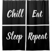 単語を含む白黒のおもしろい四角 シャワーカーテン (正面)