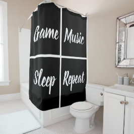 単語を含む白黒のおもしろい四角 シャワーカーテン